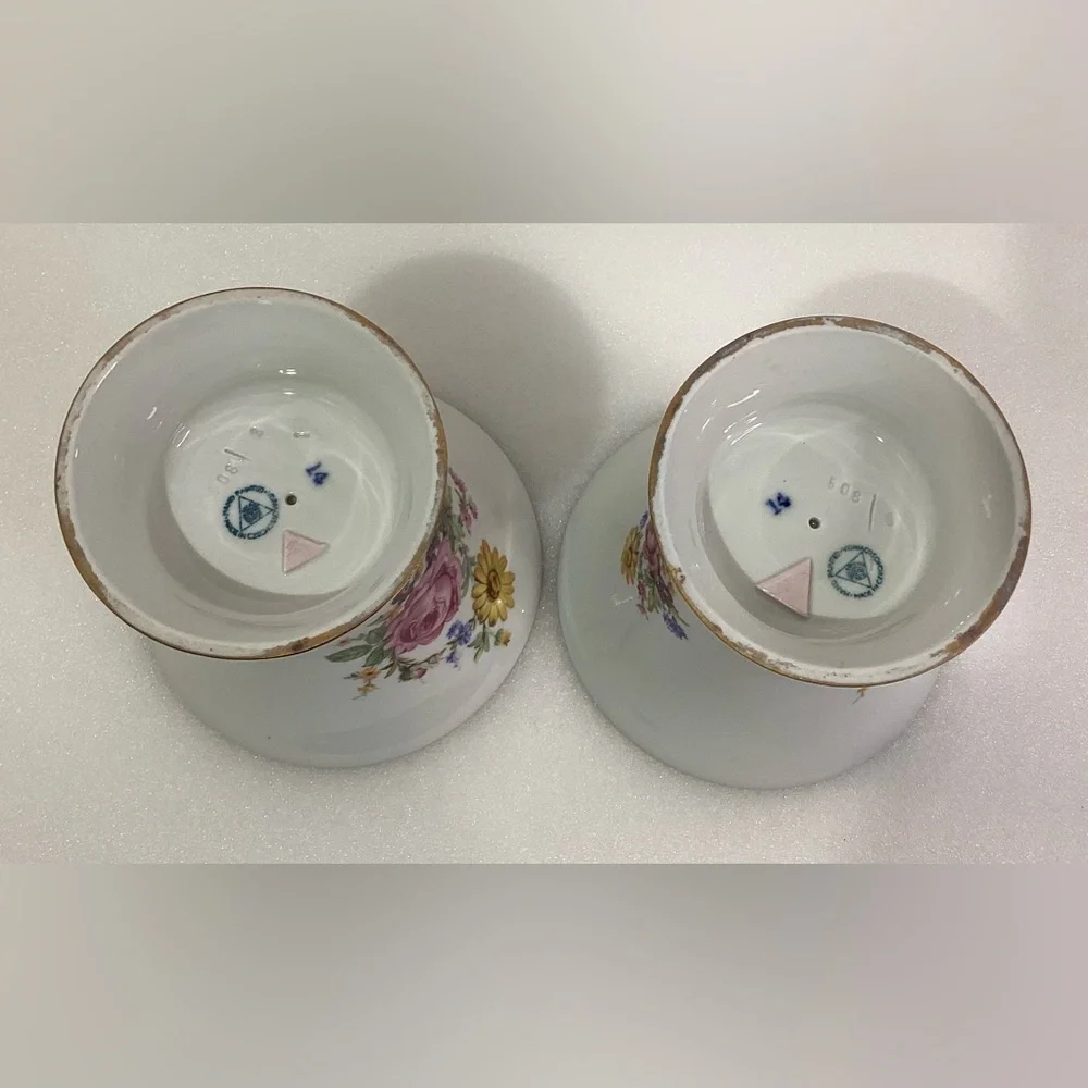 Porcelain Vase Set of two Hand Painted Vases Made in Czechoslovakia
